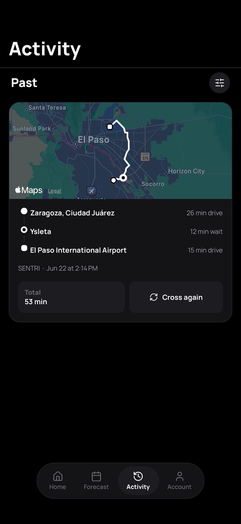 Your crossing history