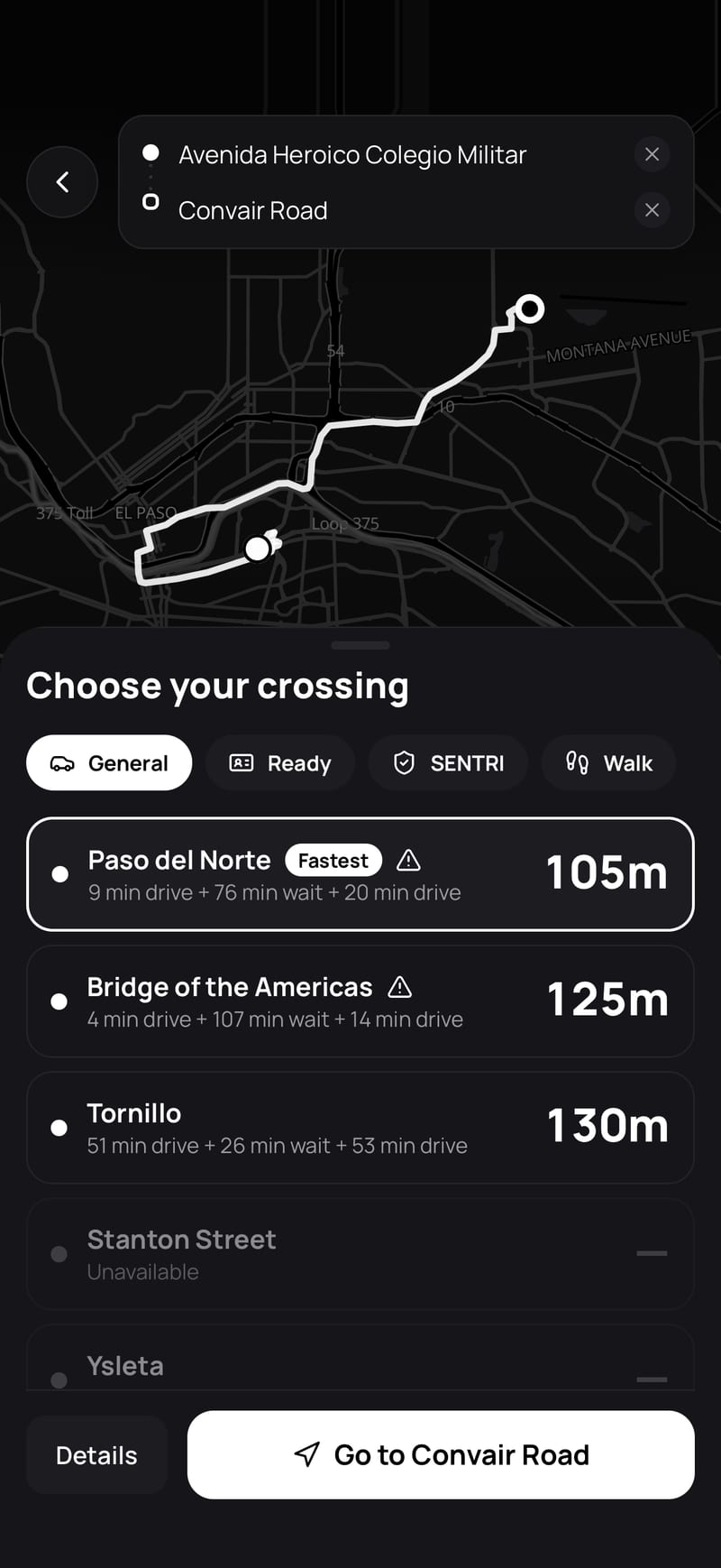 Ranked crossings for your route